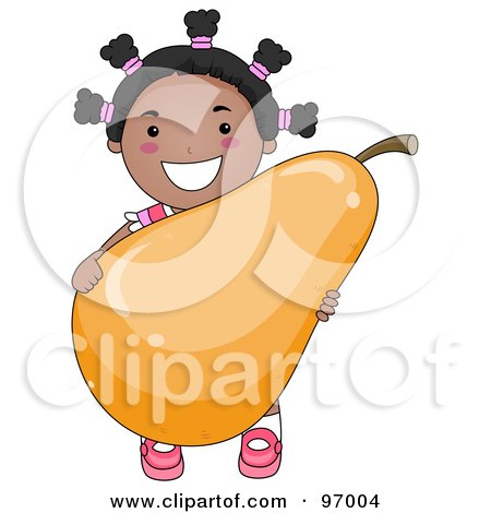 Royalty-Free (RF) Clipart Illustration of a Happy Black Girl Carrying A Giant Pear by BNP Design Studio