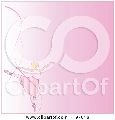 Royalty-Free (RF) Clipart Illustration of a Pink Ballet Background With A Blond Ballerina And Ribbons by Pams Clipart