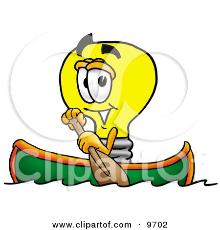 Clipart Picture of a Light Bulb Mascot Cartoon Character Rowing a Boat by Mascot Junction