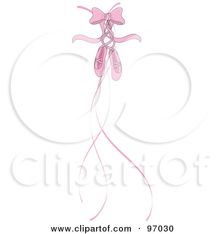Royalty-Free (RF) Clipart Illustration of a Pair Of Ballet Slippers With A Pink Bow And Ribbons by Pams Clipart