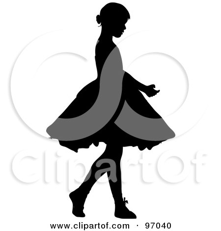 Royalty-Free (RF) Clipart Illustration of a Silhouetted Little Girl Ballerina In A Tutu by Pams Clipart