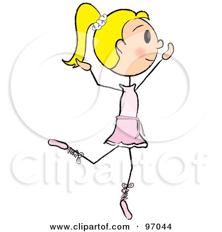 Royalty-Free (RF) Clipart Illustration of a Blond Stick Girl Ballerina In A Pink Tutu by Pams Clipart