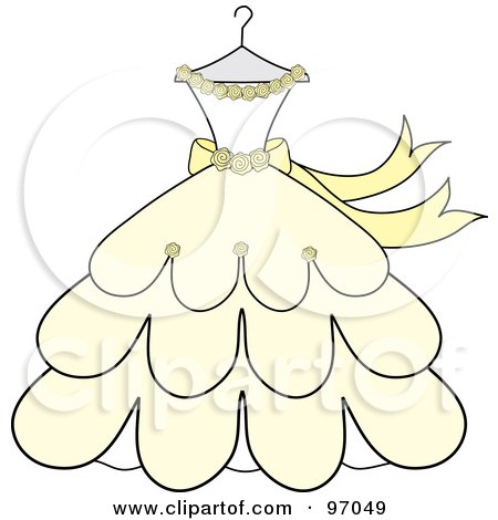 Royalty-Free (RF) Clipart Illustration of a Cream And Yellow Wedding Dress With Roses On A Hanger by Pams Clipart