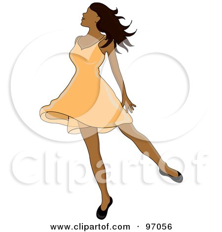 Royalty-Free (RF) Clipart Illustration of a Relaxed Indian Woman Dancing In A Short Orange Dress by Pams Clipart