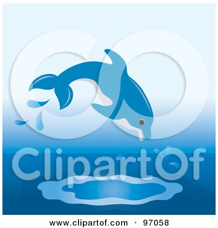 Royalty-Free (RF) Clipart Illustration of a Blue Dolphon Jumping Into Water by Pams Clipart