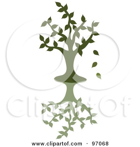 Royalty-Free (RF) Clipart Illustration of a Green Silhouetted Tree Dropping Leaves Over A Shadow by Pams Clipart
