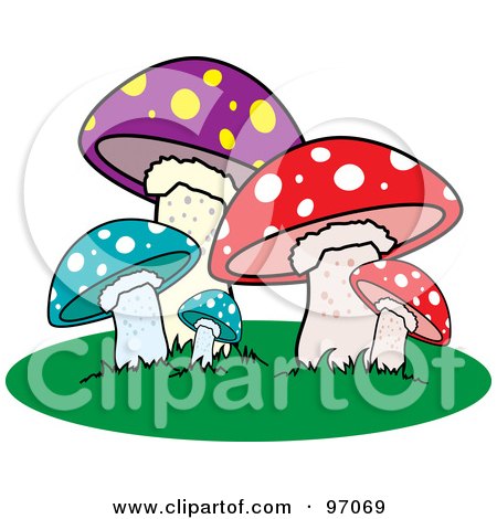 Royalty-Free (RF) Clipart Illustration of a Patch Of Colorful Spotted Mushrooms On Grass by Pams Clipart