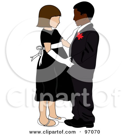 Royalty-Free (RF) Clipart Illustration of a Caucasian Girl And Black Boy In Formal Wear, Dancing Together by Pams Clipart