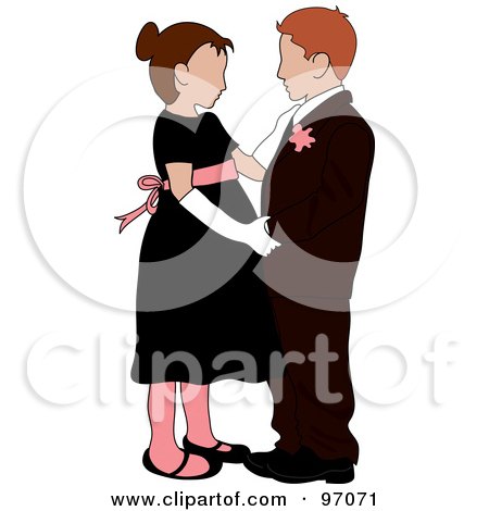 Royalty-Free (RF) Clipart Illustration of a Caucasian Girl And Irish Boy In Formal Wear, Dancing Together by Pams Clipart
