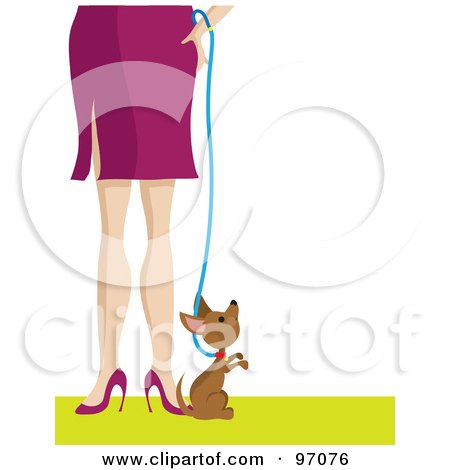 Royalty-Free (RF) Clipart Illustration of a Little Chihuahua Puppy By A Woman's Legs by Maria Bell
