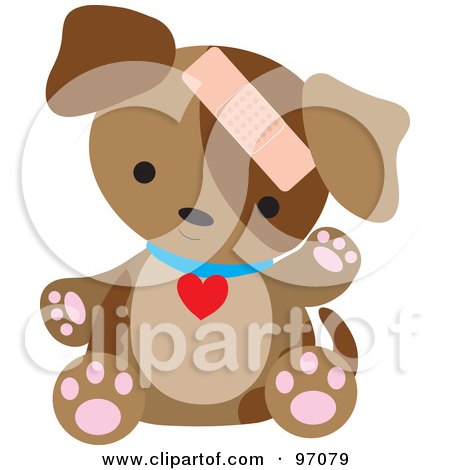 Royalty-Free (RF) Clipart Illustration of a Brown Puppy Dog Sitting With A Bandage On His Head by Maria Bell