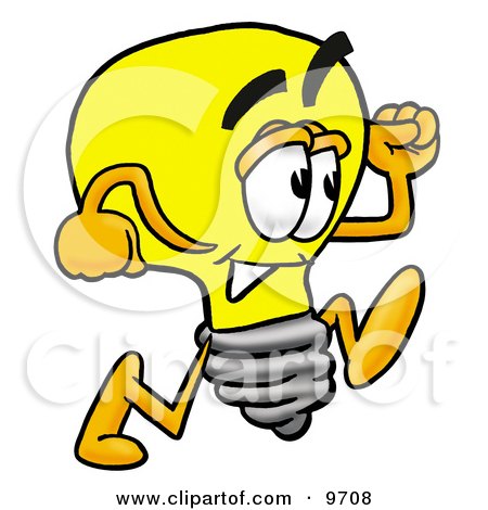 Clipart Picture of a Light Bulb Mascot Cartoon Character Running by Mascot Junction