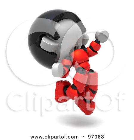 Royalty-Free (RF) Clipart Illustration of a 3d Red Asian Robot Character Jumping And Facing Right by Tonis Pan