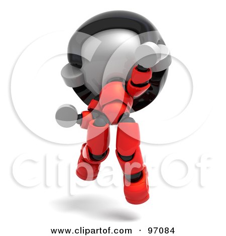 Royalty-Free (RF) Clipart Illustration of a 3d Red Asian Robot Character Jumping And Facing Front by Tonis Pan