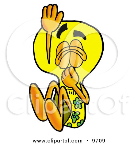 Clipart Picture of a Light Bulb Mascot Cartoon Character Plugging His Nose While Jumping Into Water by Mascot Junction