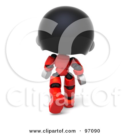 Royalty-Free (RF) Clipart Illustration of a 3d Red Asian Robot Character Walking Away by Tonis Pan