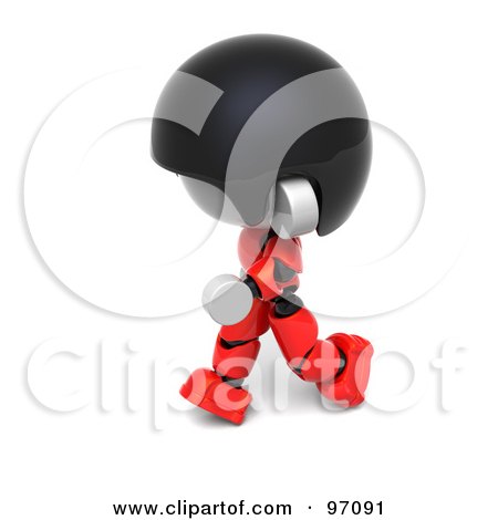 Royalty-Free (RF) Clipart Illustration of a 3d Red Asian Robot Character Walking Left by Tonis Pan