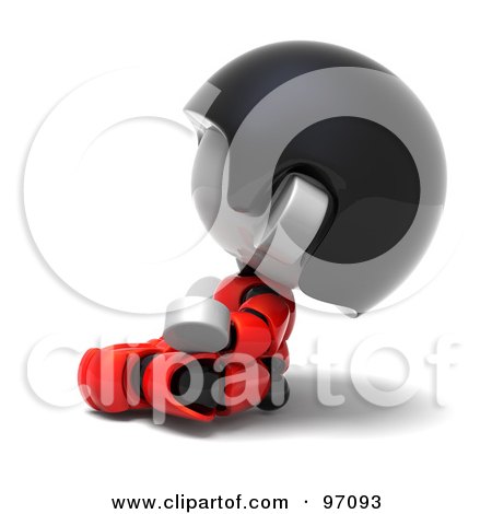 Royalty-Free (RF) Clipart Illustration of a 3d Red Asian Robot Character Meditating And Facing Left by Tonis Pan