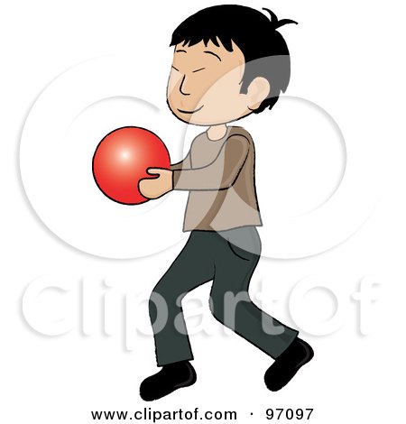 Royalty-Free (RF) Clipart Illustration of a Little Asian Boy Walking And Holding A Ball by Pams Clipart