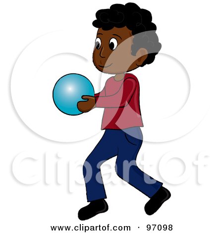 Royalty-Free (RF) Clipart Illustration of a Little Black Boy Walking And Holding A Ball by Pams Clipart