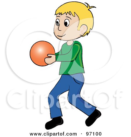 Royalty-Free (RF) Clipart Illustration of a Little Caucasian Boy Walking And Holding A Ball by Pams Clipart