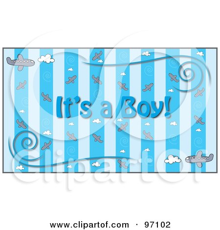Royalty-Free (RF) Clipart Illustration of a Blue Its A Boy Background With Stripes, Planes And Swirls by Pams Clipart
