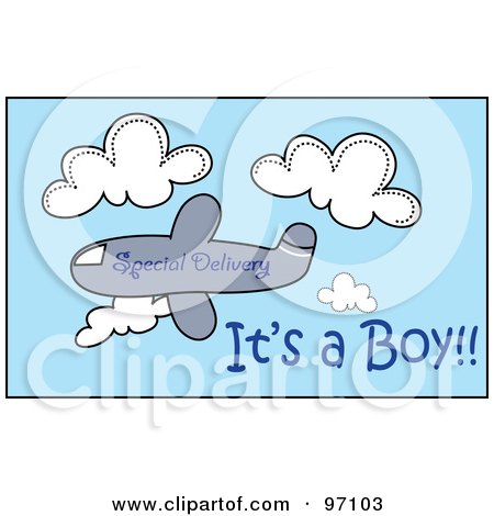Royalty-Free (RF) Clipart Illustration of a Special Delivery Airplane With A Its A Boy Text In The Sky by Pams Clipart