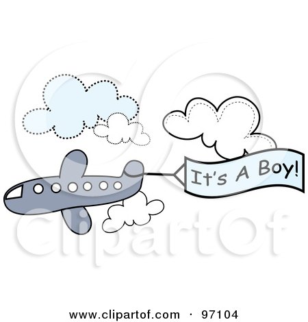 Royalty-Free (RF) Clipart Illustration of an Airplane With A Blue Its A Boy Announcement Banner In The Sky by Pams Clipart