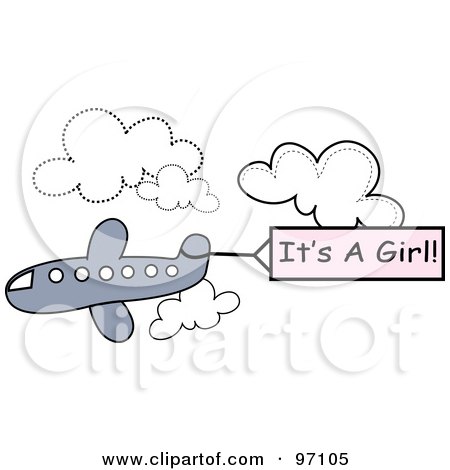 Royalty-Free (RF) Clipart Illustration of an Airplane With A Pink Its A Girl Announcement Banner In The Sky by Pams Clipart