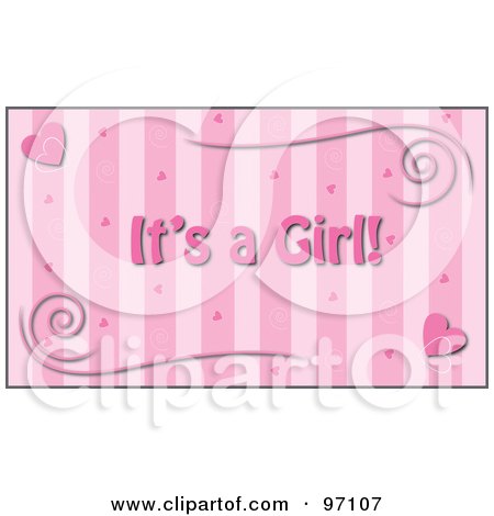 Royalty-Free (RF) Clipart Illustration of a Pink Its A Girl Background With Swirls, Stripes And Hearts by Pams Clipart