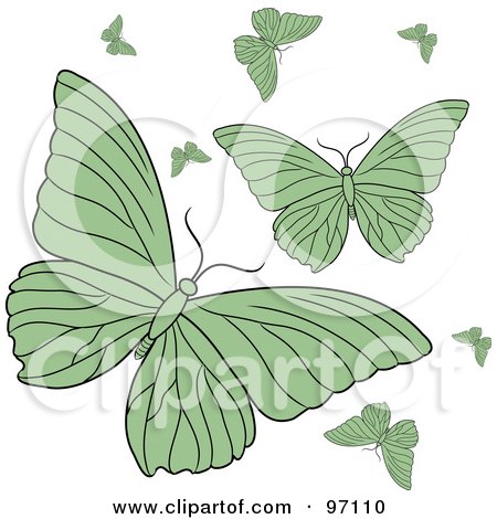 Royalty-Free (RF) Clipart Illustration of a Group Of Fluttering Green Butterflies by Pams Clipart