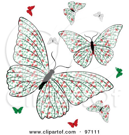 Royalty-Free (RF) Clipart Illustration of a Group Of Fluttering Floral Patterned Butterflies by Pams Clipart