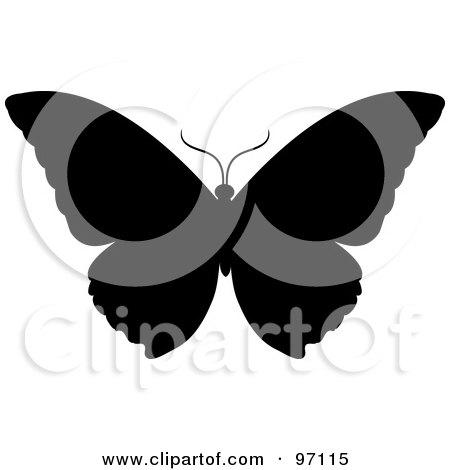Royalty-Free (RF) Clipart Illustration of a Black Silhouetted Butterfly With Open Wings by Pams Clipart
