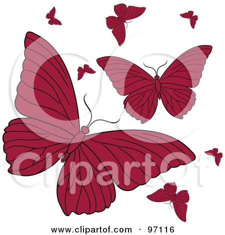 Royalty-Free (RF) Clipart Illustration of a Group Of Fluttering Red Butterflies by Pams Clipart