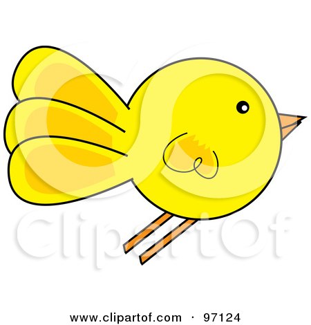 Royalty-Free (RF) Clipart Illustration of a Yellow Chick Flying In Profile by Pams Clipart
