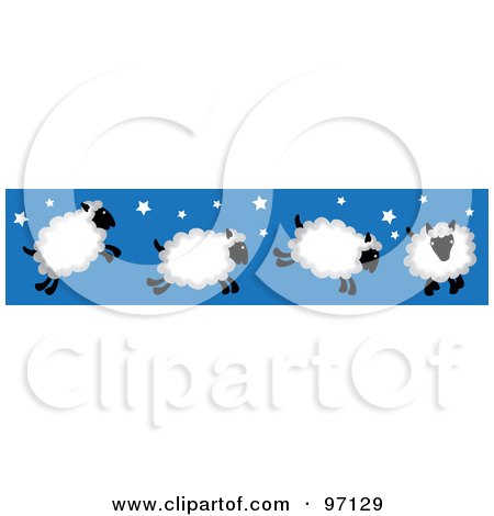 Royalty-Free (RF) Clipart Illustration of a Border Of Four Jumping Sheep With Stars by Pams Clipart