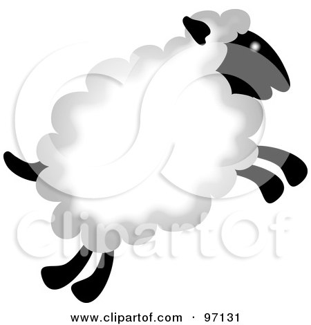 Royalty-Free (RF) Clipart Illustration of a Fluffy Jumping Sheep With Thick Wool by Pams Clipart