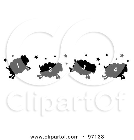Royalty-Free (RF) Clipart Illustration of a Border Of Four Numbered Silhouetted Jumping Sheep With Stars by Pams Clipart