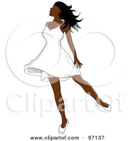 Royalty-Free (RF) Clipart Illustration of a Relaxed Black Woman Dancing In A Short White Dress by Pams Clipart