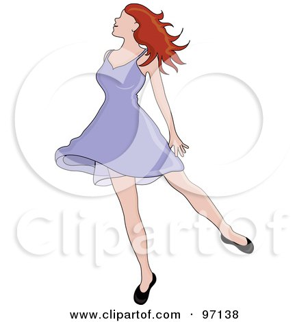 Royalty-Free (RF) Clipart Illustration of a Relaxed Red Haired Woman Dancing In A Short Purple Dress by Pams Clipart