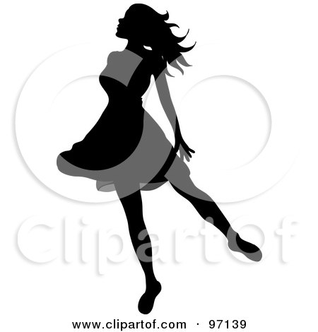 Royalty-Free (RF) Clipart Illustration of a Relaxed Silhouetted Woman Dancing In A Short Dress by Pams Clipart