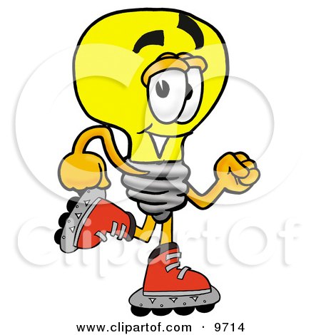 Clipart Picture of a Light Bulb Mascot Cartoon Character Roller Blading on Inline Skates by Mascot Junction