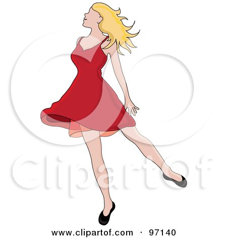 Royalty-Free (RF) Clipart Illustration of a Relaxed Blond Woman Dancing In A Short Red Dress by Pams Clipart