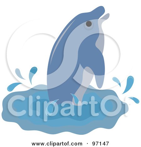 Royalty-Free (RF) Clipart Illustration of a Blue Dolphon Jumping Half Way Out Of Water by Pams Clipart