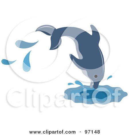 Royalty-Free (RF) Clipart Illustration of a Blue Dolphin Jumping Down Into Water by Pams Clipart