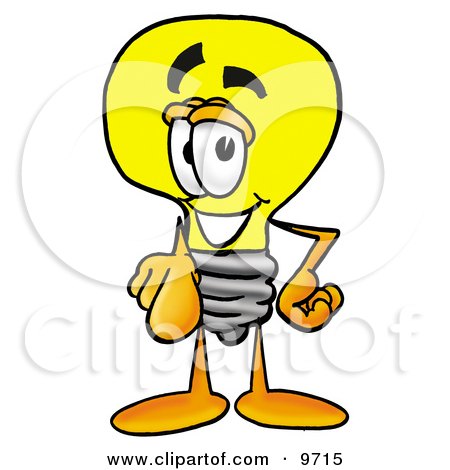 Clipart Picture of a Light Bulb Mascot Cartoon Character Pointing at the Viewer by Mascot Junction