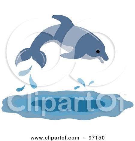 Royalty-Free (RF) Clipart Illustration of a Blue Dolphin Jumping Over Water by Pams Clipart