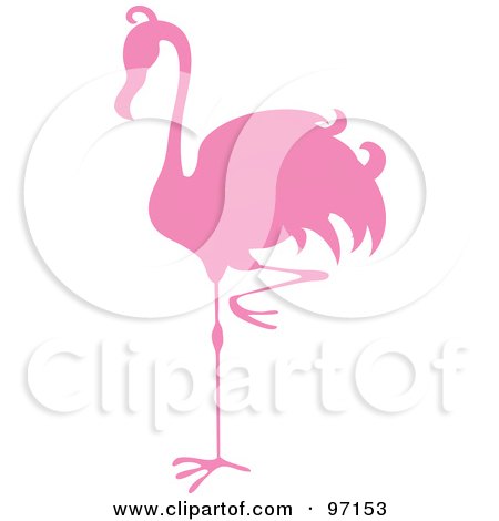 Royalty-Free (RF) Clipart Illustration of a Pink Flamingo Bird Balanced On One Leg Silhouette by Pams Clipart