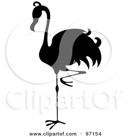 Royalty-Free (RF) Clipart Illustration of a Black Silhouette Of A Flamingo Bird Balanced On One Leg by Pams Clipart