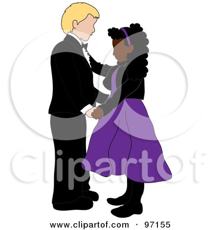 Royalty-Free (RF) Clipart Illustration of a Caucasian Boy And Black Girl Dancing Together by Pams Clipart
